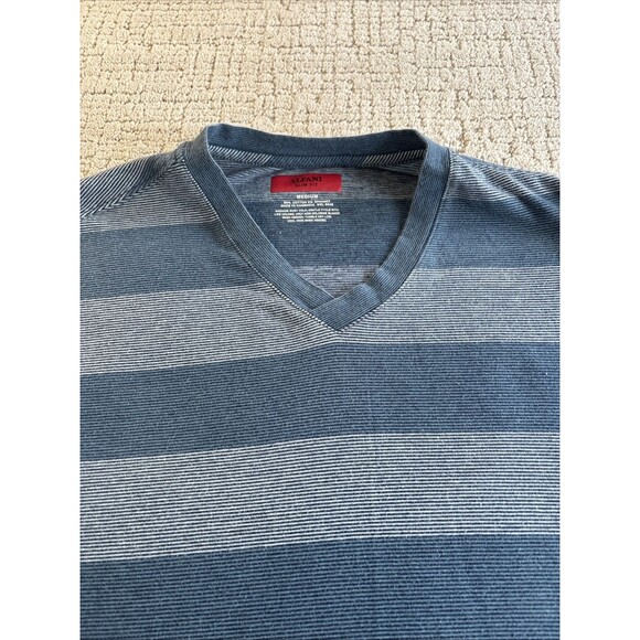 Alfani Mens Size M Slim Fit Blue Striped V Neck Short Sleeve T Shirt - Picture 3 of 8